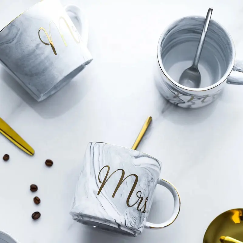 Роскошная мраморная глазурованная фарфоровая кофейная чашка/Персонализированная кружка с золотым ободом