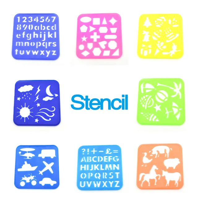 2022 factory custom Colorful Plastic PP drawing stencils Template art set for kids DIY Scrapbook writing alphabet and number