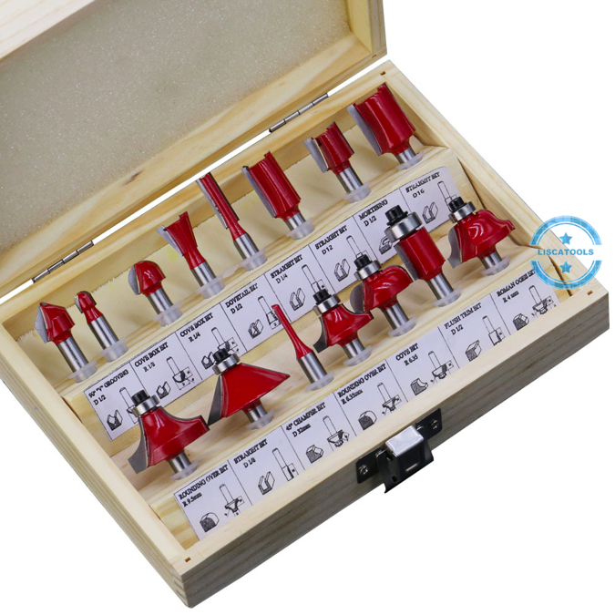 Набор фрез Kits001 для деревообработки, хвостовик 1/2 дюйма, 1/4 дюйма, 8 мм, из карбида вольфрама, 15 шт.