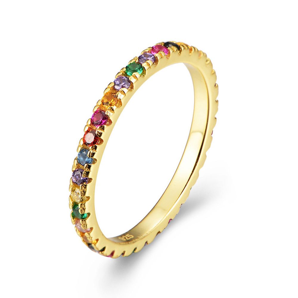 RINNTIN SR63 Simple Circle 925 Sterling Silver Ring Gold Plated Rainbow Ring jewelry