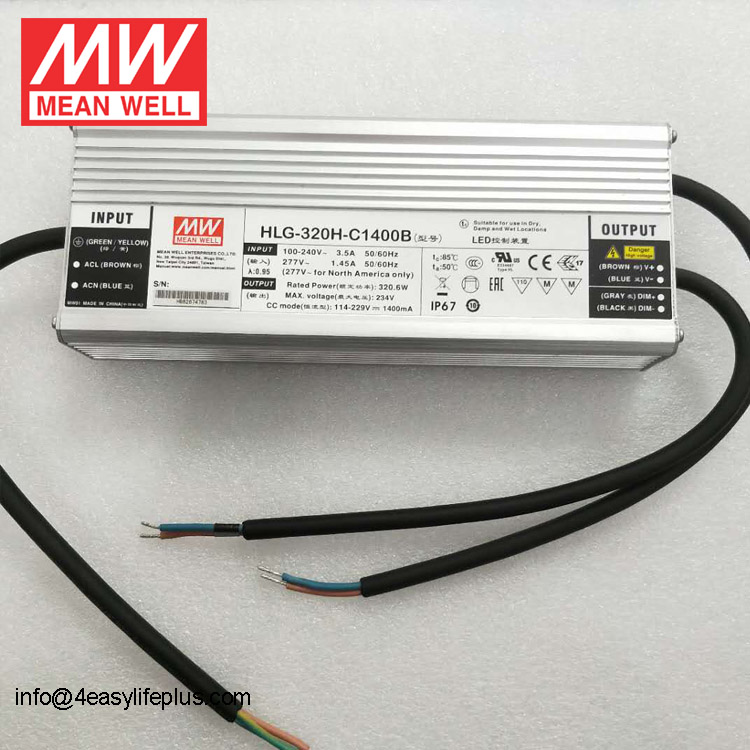 Светодиодный драйвер Meanwell HLG-320H-C1400B 320 Вт постоянного тока с регулируемой яркостью Hytec
