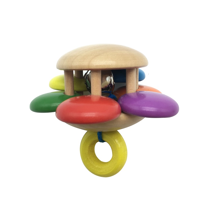Ningbo best wooden baby handbell funny toys rattle noise maker early education toy