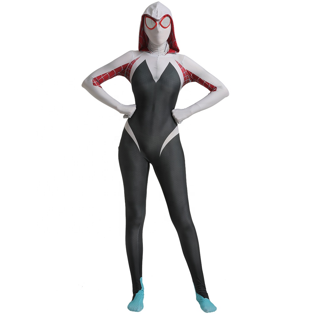 Костюм-паук Gwen Stacy | Белый и черный зентай с объемной грудью, костюм-паук Gwen Zentai