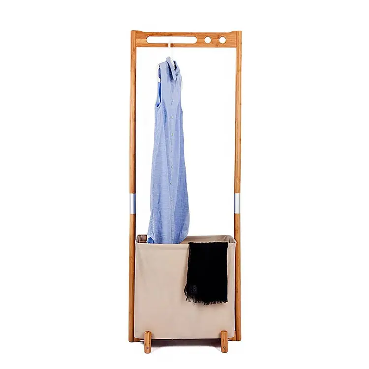 Nice quality custom storage garment hamper household removable bamboo hanging clothes drying rack
