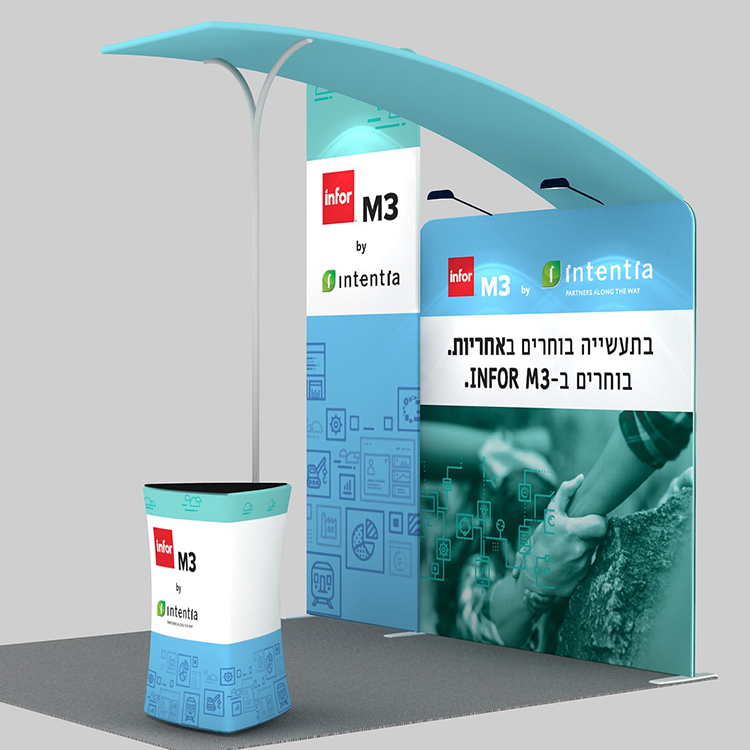 Custom printing 10ft 3x3 exhibition trade show presentation booth with hanging banner