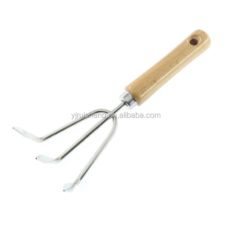 High Quality 3pcs small garden hand tool stainless steel Cultivator with wood handle