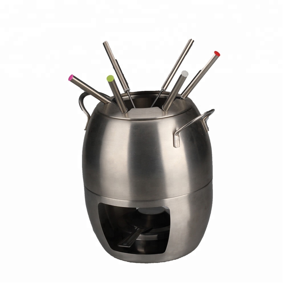 Fondue Set with 6 Forks Stylish Cast Iron Porcelain Enamel Pot Makes All Styles of Fondue Such as Cheese and Chocolate