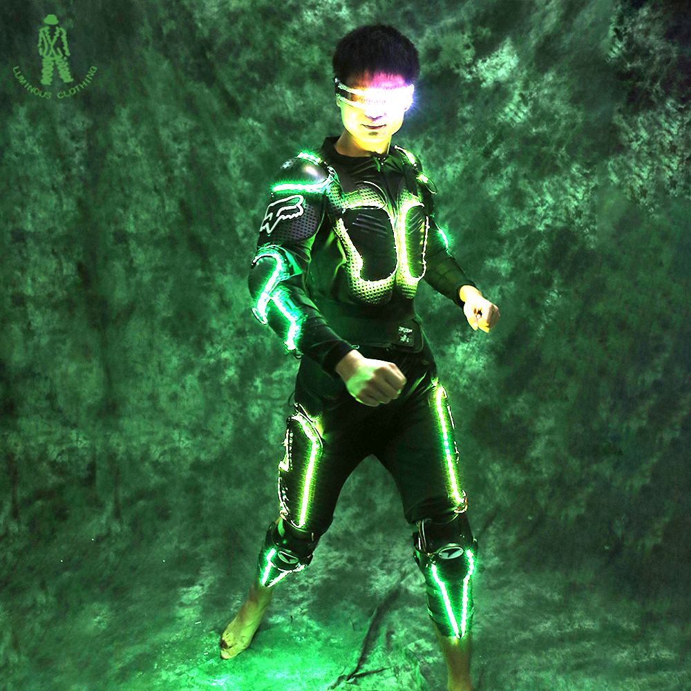 Высококачественный светодиодный осветительный костюм Armor Tron Legacy люминесцентная одежда с очками и перчатками наколенник для ночного клуба, сцены, шоу