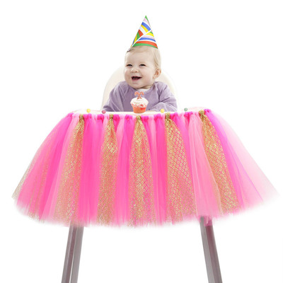 Theme Birthday Party Decorative Ruffled Table Shirt Handmade Glitter Sparkle Tutu Tulle Table Skirt For Baby Shower