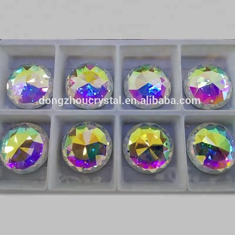 AB 25mm Round Glass Stones Flat Back With Two Holes For Sewing