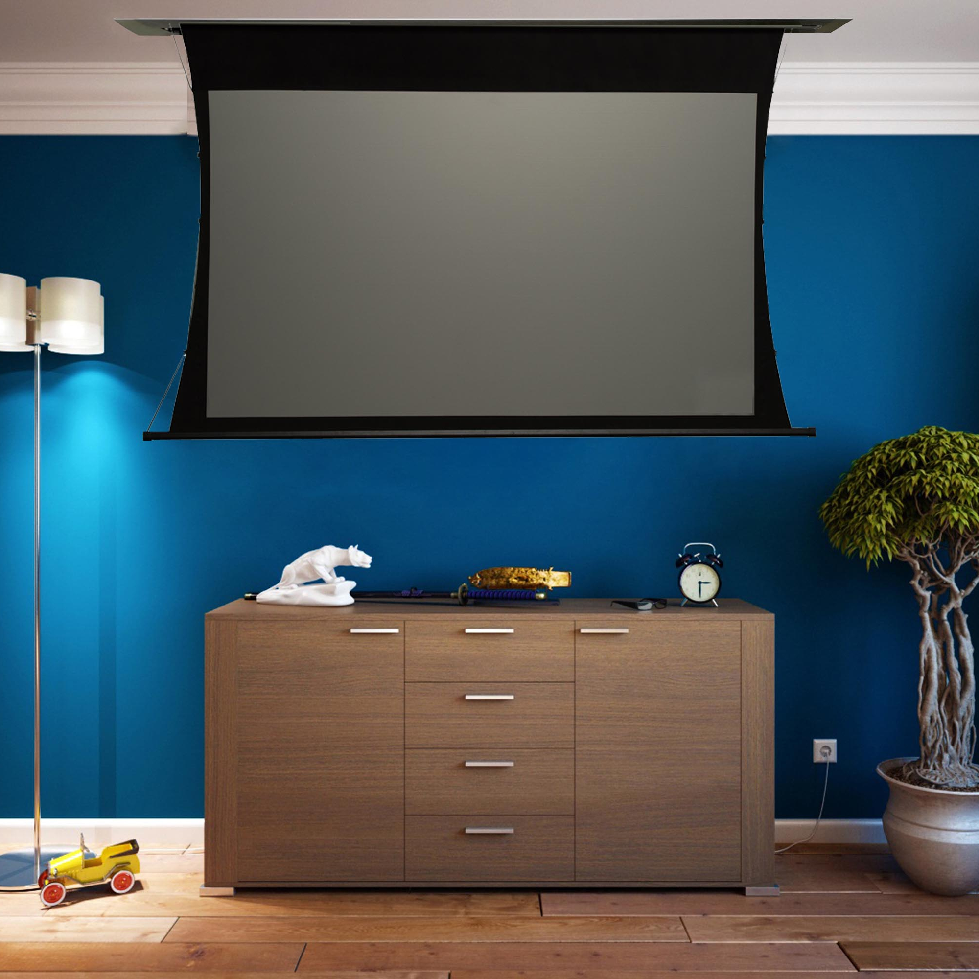 138 "(16:9) 3D моторизованный tab tension экран проектора, Электрический вкладка Натяжной проекционный экран с пультом дистанционного управления