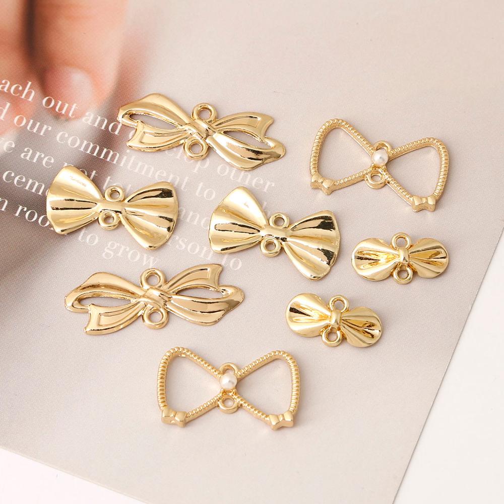 10Pcs/Lot Vintage Antique Gold Bow Charms Pendant for Necklace Bracelet Earring Making Jewelry DIY Fashion Jewelry Findings