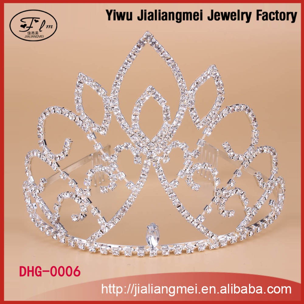 Fashion metal silver plating full crystal cheap tall pageant crown tiara