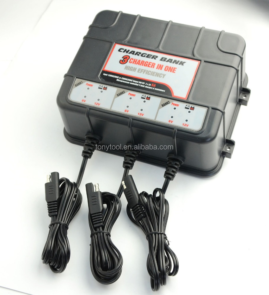 6V/12V 6A 3-Bank Waterproof Smart On-Board Battery Charger, Lead Acid car motorcycle battery charger,charger up to 3 batteries