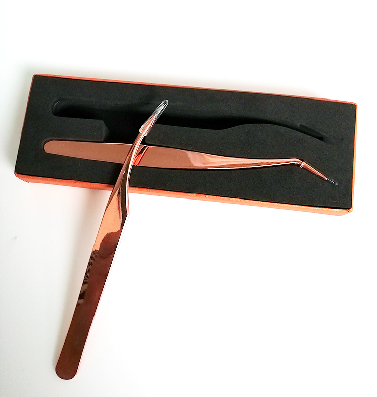 Ресниц extensiontweezers, розовое золото, позолота, нержавеющая логотип клиента Высокоточный легкий вес острым Популярные 50