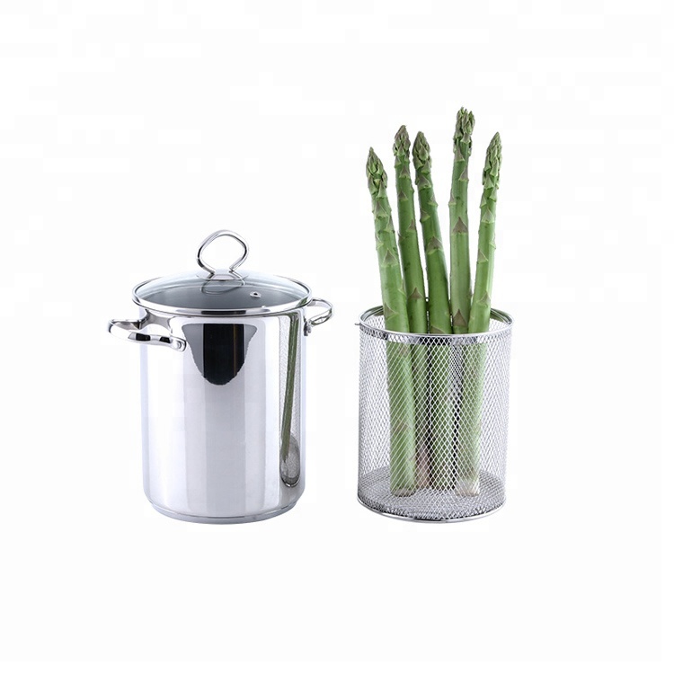 Stainless steel inner basket asparagus pot with glass lid