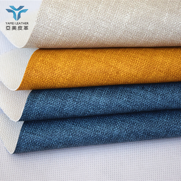 Stain resistant pu leather for sofa upholstery with surface finish like textile linen fabric