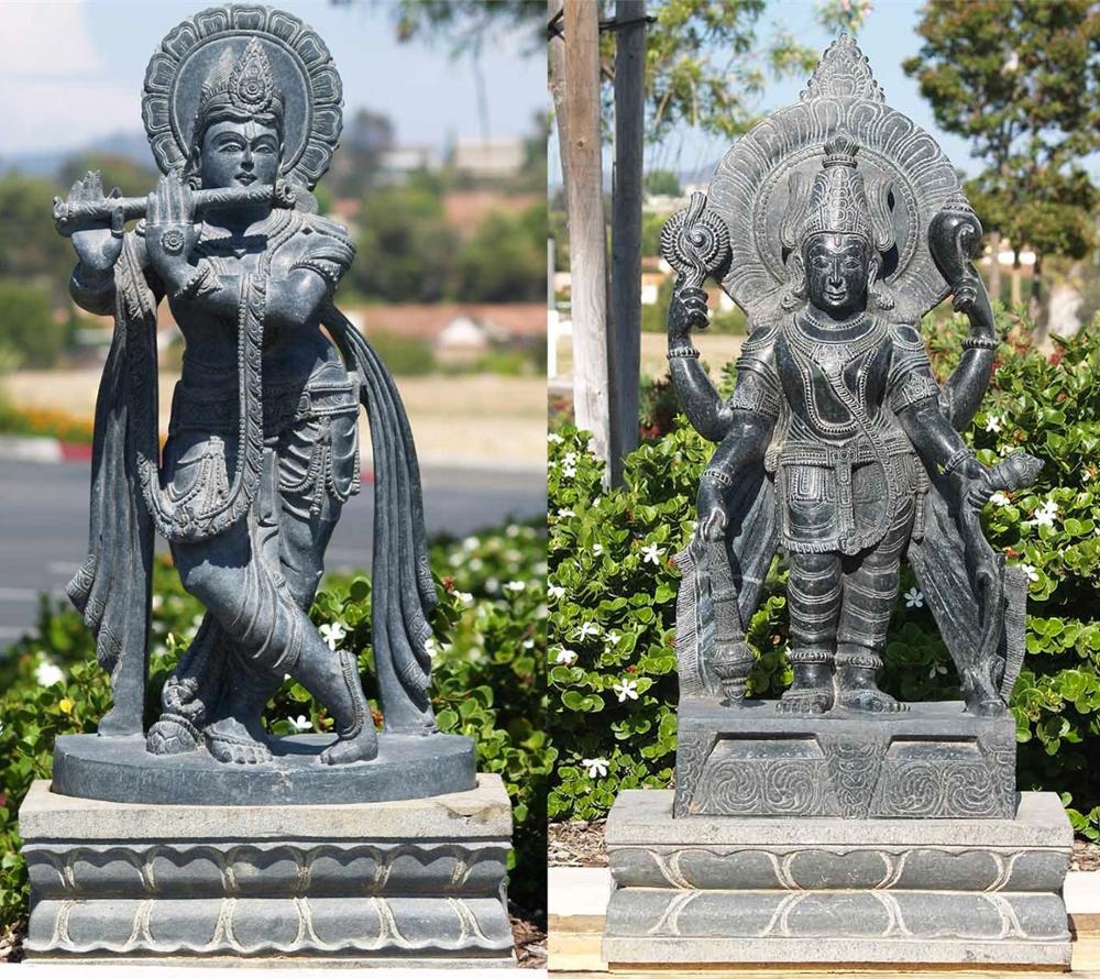Резная под старину садовая черная мраморная статуя бога из камня, статуя Radha Lord Krishna