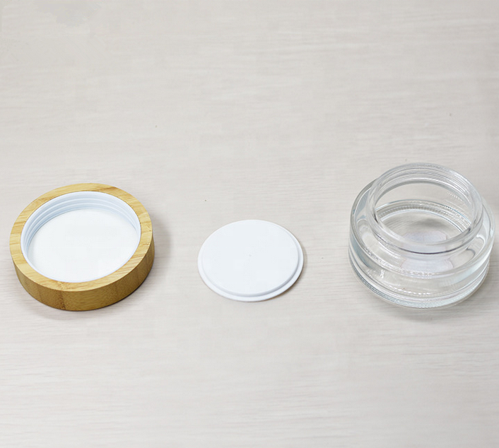 Wooden cosmetic packaging empty glass jar with bamboo top  clear frosted glass jar bamboo cosmetic cream containers