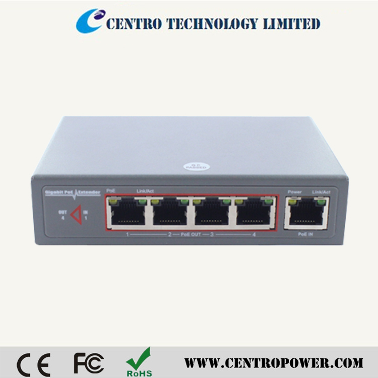 Новые экономические poe решение 4 порт 60 Вт 48 В Gigabyte ethernet poe коммутатор (splitter), двойной источник питания