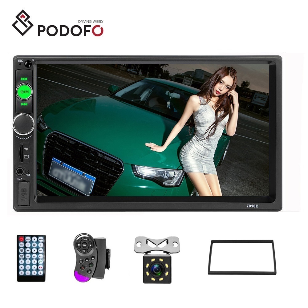 Podofo 2Din автомобильное радио 7 "HD MP5 плеер USB Авторадио Зеркало Ссылка + рамка/Управление рулевым колесом/8 IR задняя камера