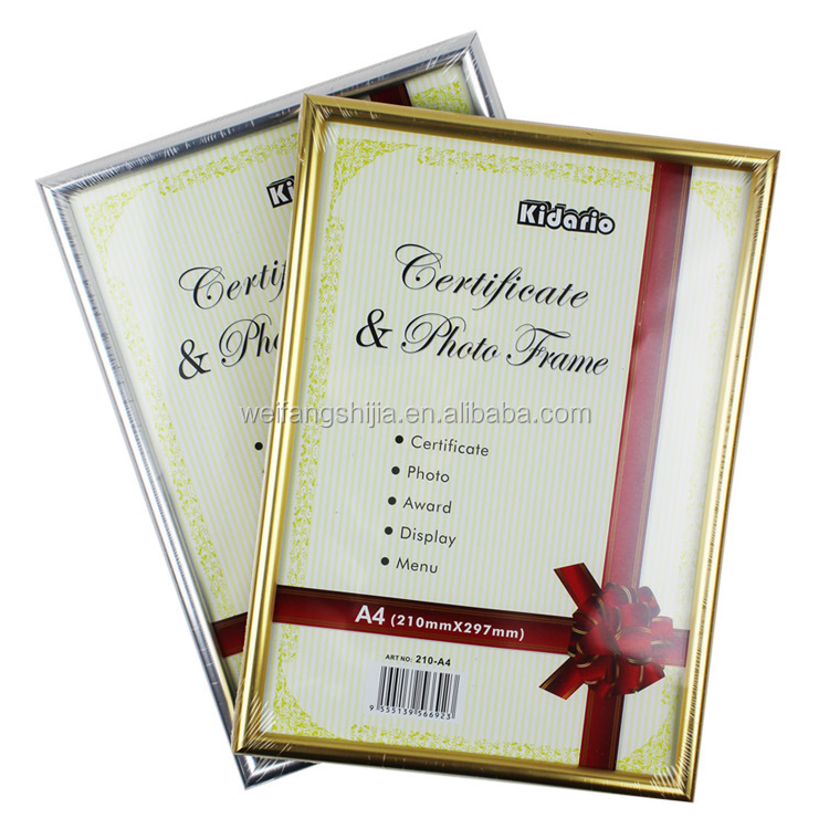 Wholesale Custom Different Size Luxury Black Silver Gold Rose gold Strip Certificate Documents Display frame