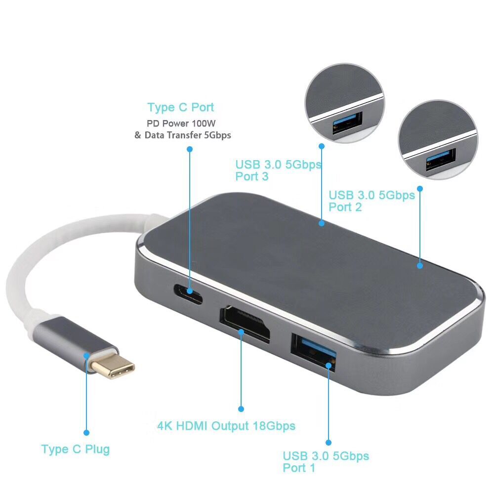 New product Multifunction USB3.1/Type C to HDMI + USB3.0 *3(4K*2K) Hub for New MacBook Pro Mobile Phone