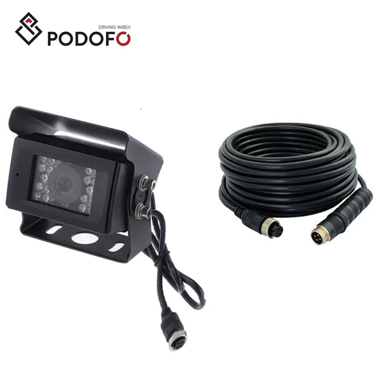 Podofo 4 Pins Car Rear View Backup Camera Night Vision Waterproof + 15M Aviation Connector Plug Cable For Truck RV Heavy Duty