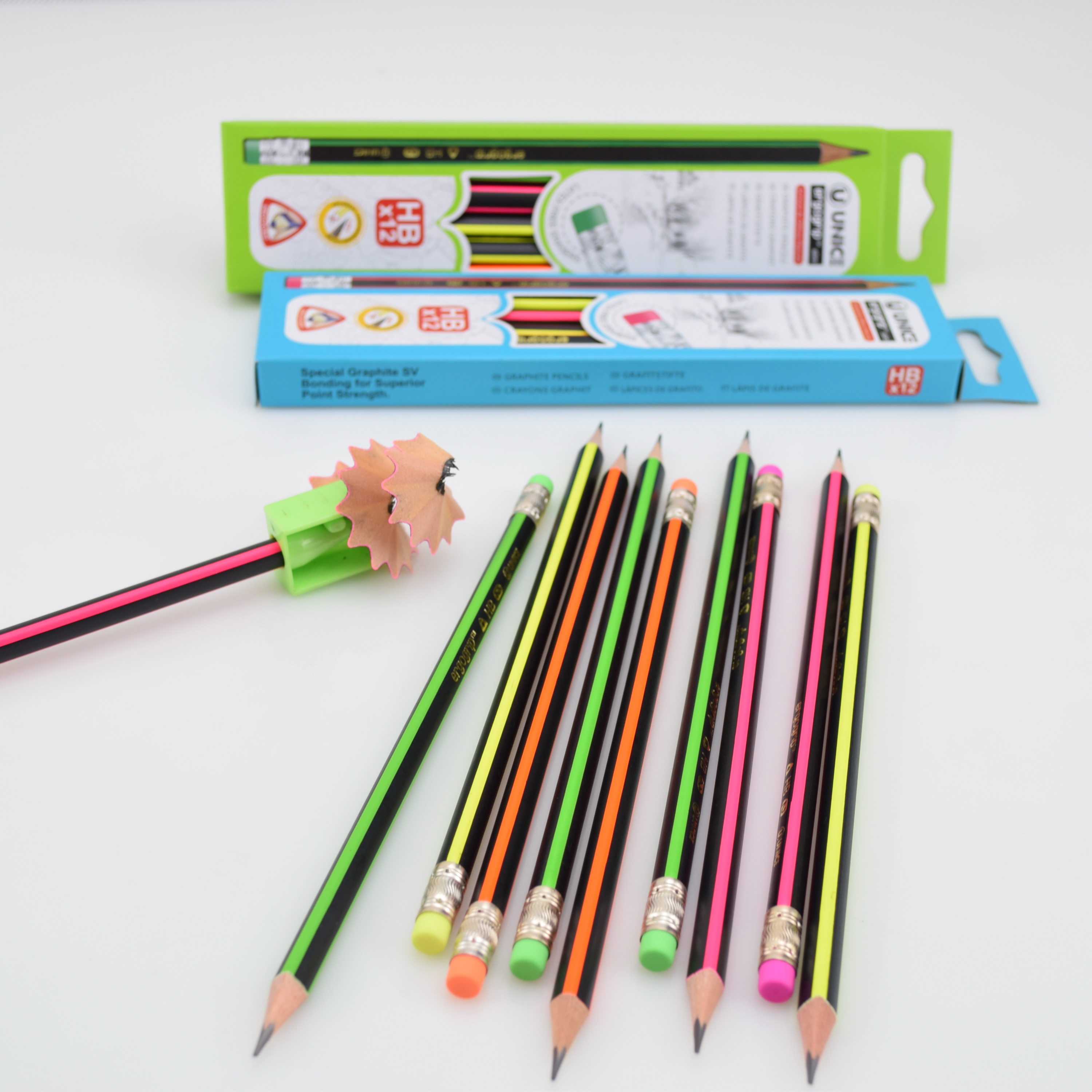 Карандаши HB в треугольную полоску back to School, карандаш HB с ластиком-Товары для офиса-Lapiz De
