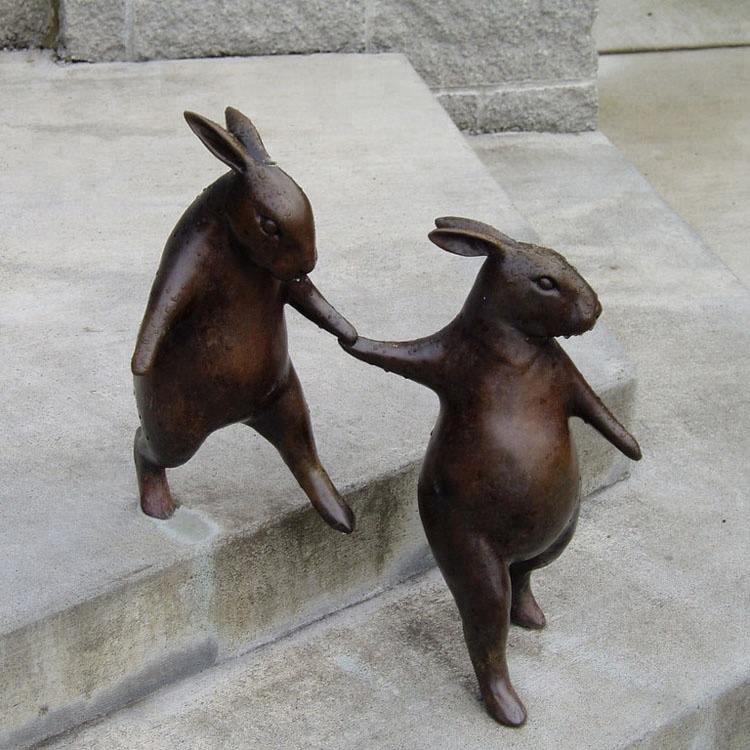 Bronze Rabbit Tandem Bicycle Bunnies Garden Sculpture Metal Bunny