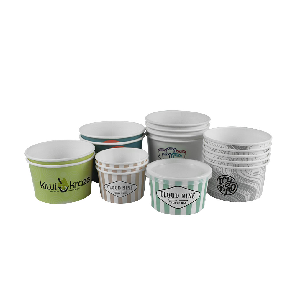 Различные пищевой таможня напечатала 12 oz Одноразовые Мороженое бумага для изготовления Итальянского Мороженого джелато чашки с крышкой Ложка