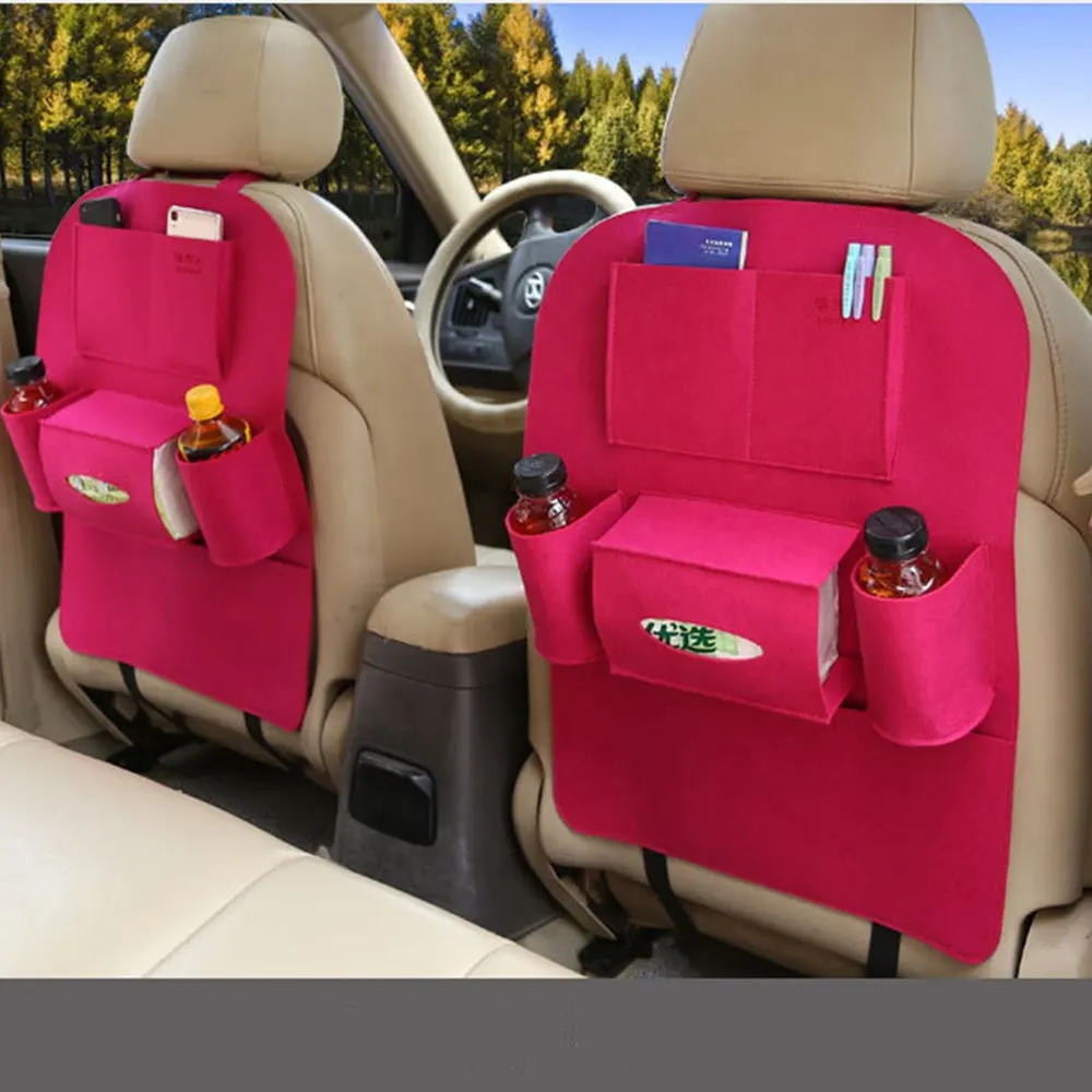 New design eco friendly wool felt car back seat organizer car seat cover multi pocket storage bag universal