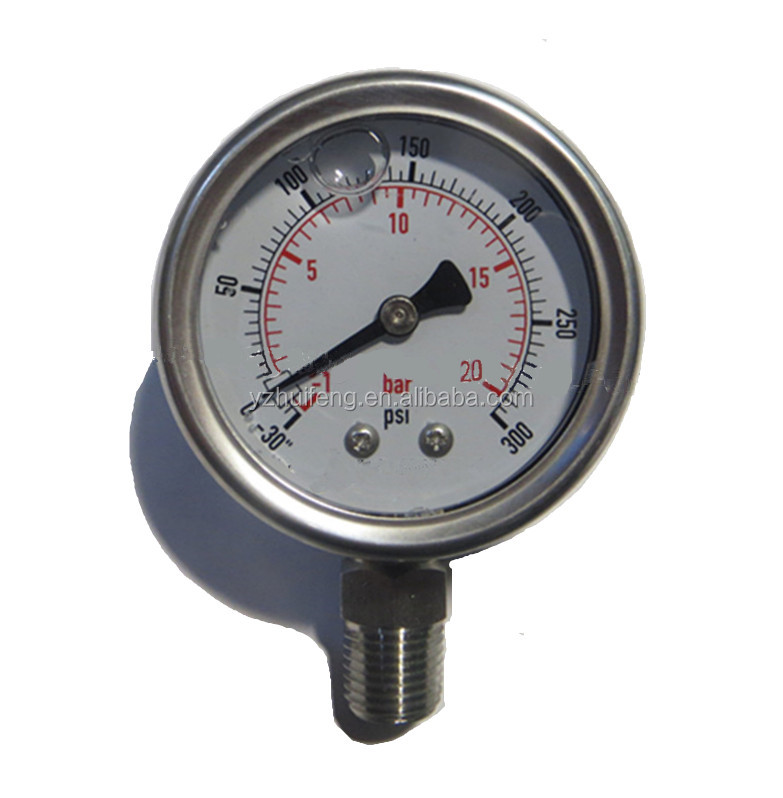 HF гидравлический все SS 30 "-0-300psi/бар вакуумное нижнее соединение глицерин заполненный 50 мм Манометр