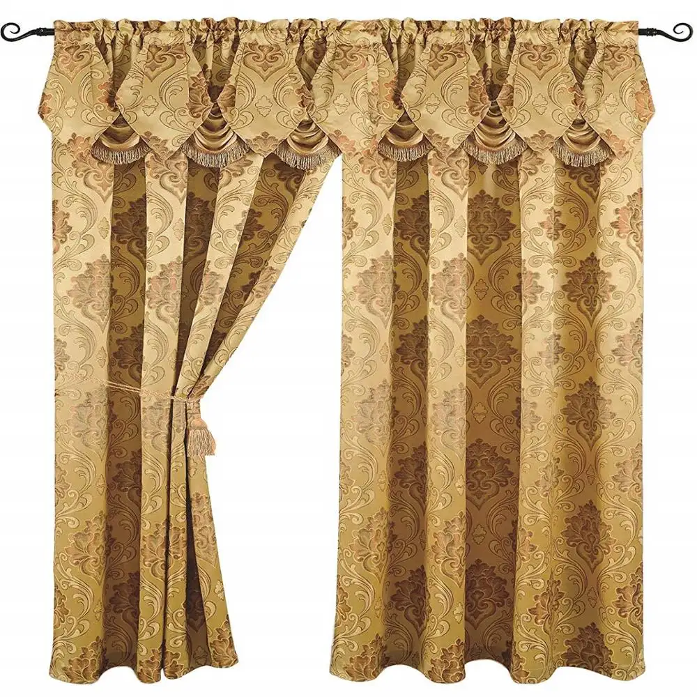 Latest Curtain Designs Bedroom 100% Polyester Rod Pocket Jacquard Curtain Swag Valance