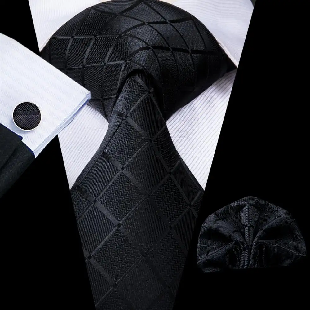 New Collection Black Checked Mens Custom Ties With Logo