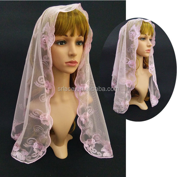 Розовая вышитая кружевная испанская кружевная вуаль Mantilla