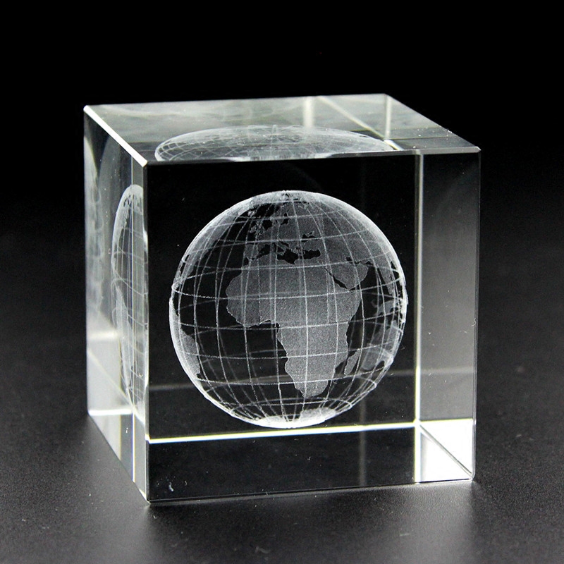 3d laser engraved Earth crystal glass crafts Paperweight Earth k9 Crystal Cube laser engraver for 3d blank crystal block
