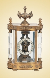 Имитация 19th Американский антикварная роскошь четыре стеклянные GILT каминные-латунь часы JG8004-1 с турбийоном