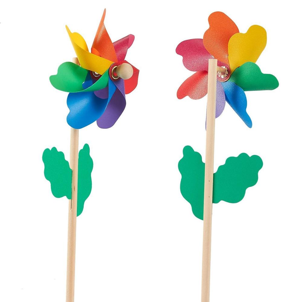 Цветные радужные лезвия Pinwheels с деревянной палочкой пластиковые pinwheel