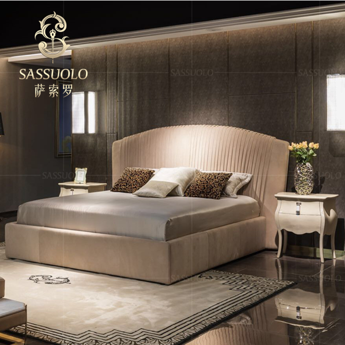 Sassuolo Италия новейшая двуспальная кровать очень большая кровать спальня мебель пост-Современная роскошь ультра-тонкой волокна кожа кровать спальня
