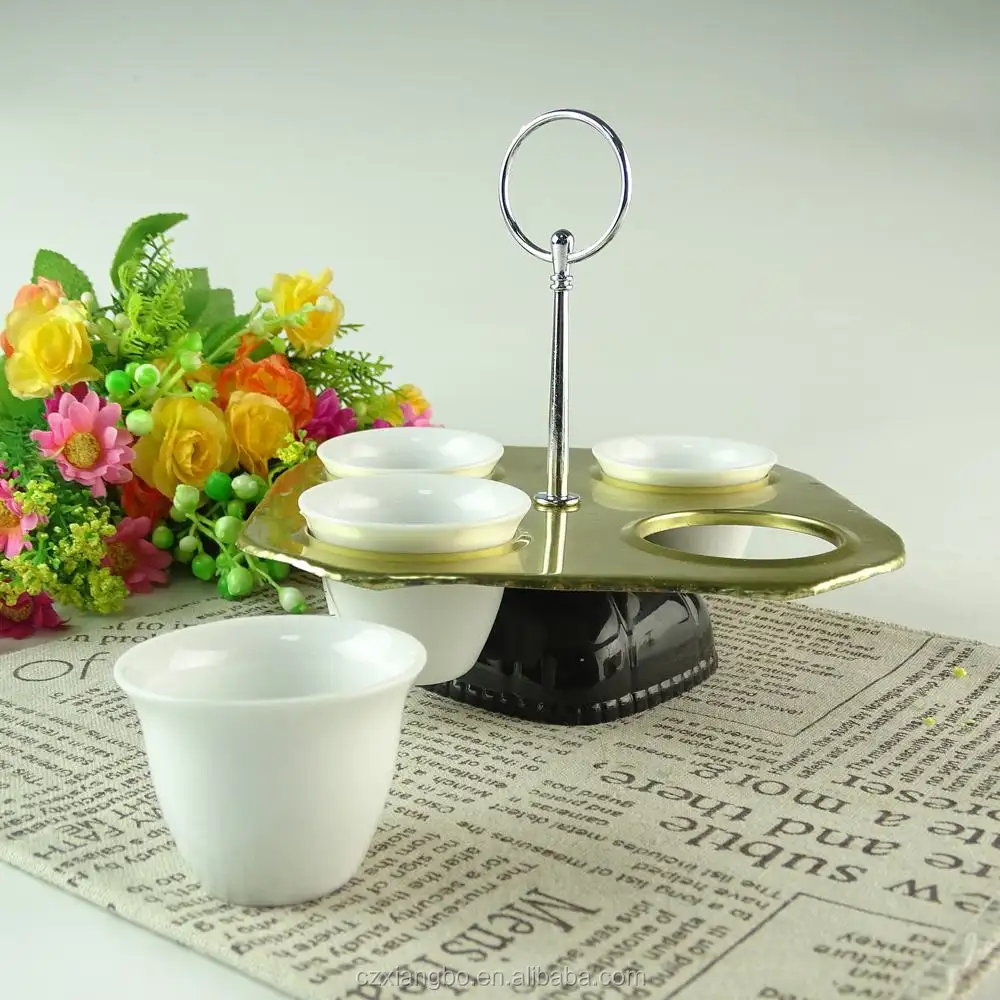 Chaozhou factory supplier cheap STOCK bulk wholesale ceramic kawa cup set Arablic cawa cup with metal stand