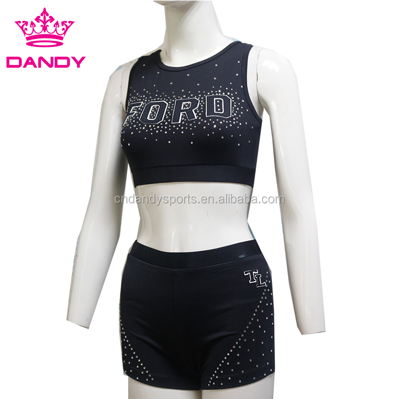 Wholesale elegance energy dance bar and short rhinestones cheerleading uniforms factory price