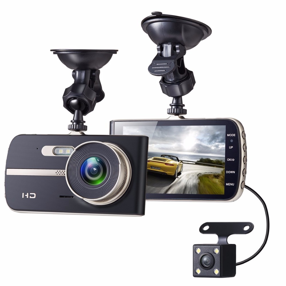 Full HD 1080P 4 дюймов IPS HD экран 2 объектива видеорегистраторы для автомобилей камера видео регистраторы двойной камера регистраторы 2 LED ночное видение