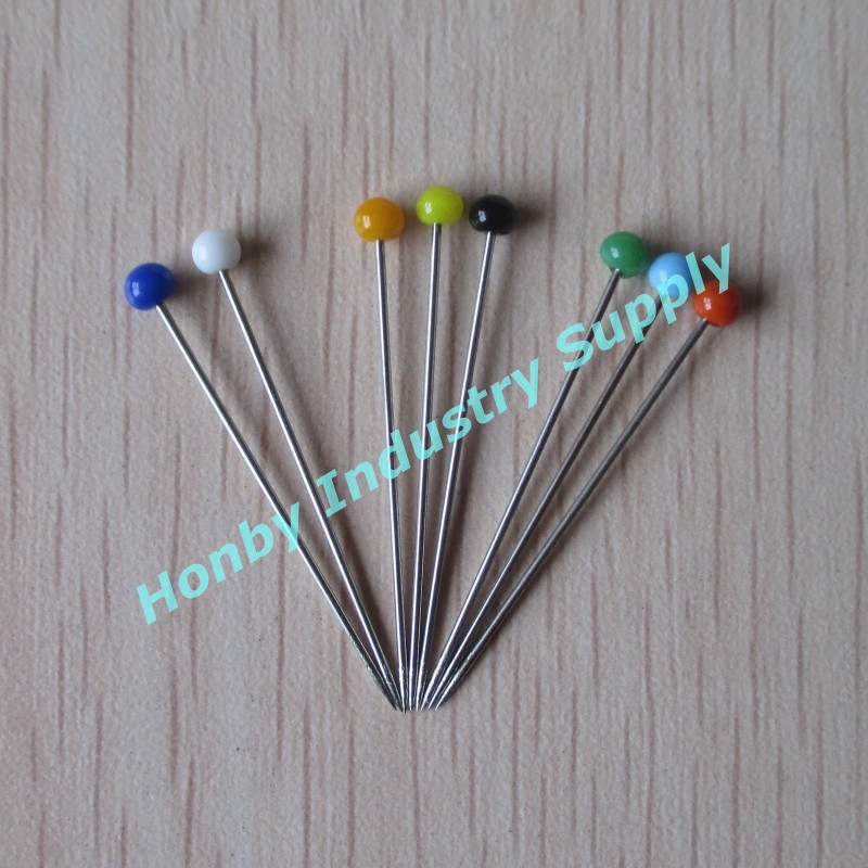 Fancy 32mm hand sewing straight pins with glass ball head