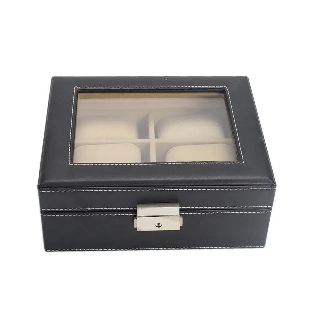 High Quality 6 Slots Black Winder Watch Case PU Leather Watch Box
