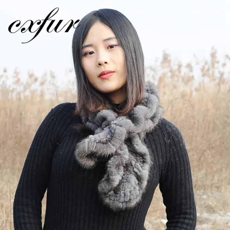 CX-S-83C Knitted Women Outfits Warm Furry Elegant Scarves Fashion Real Mink Fur Scarf
