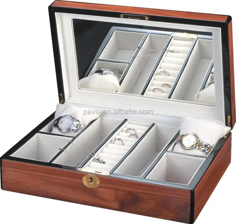 Lockable wooden piano finish jewelry  box