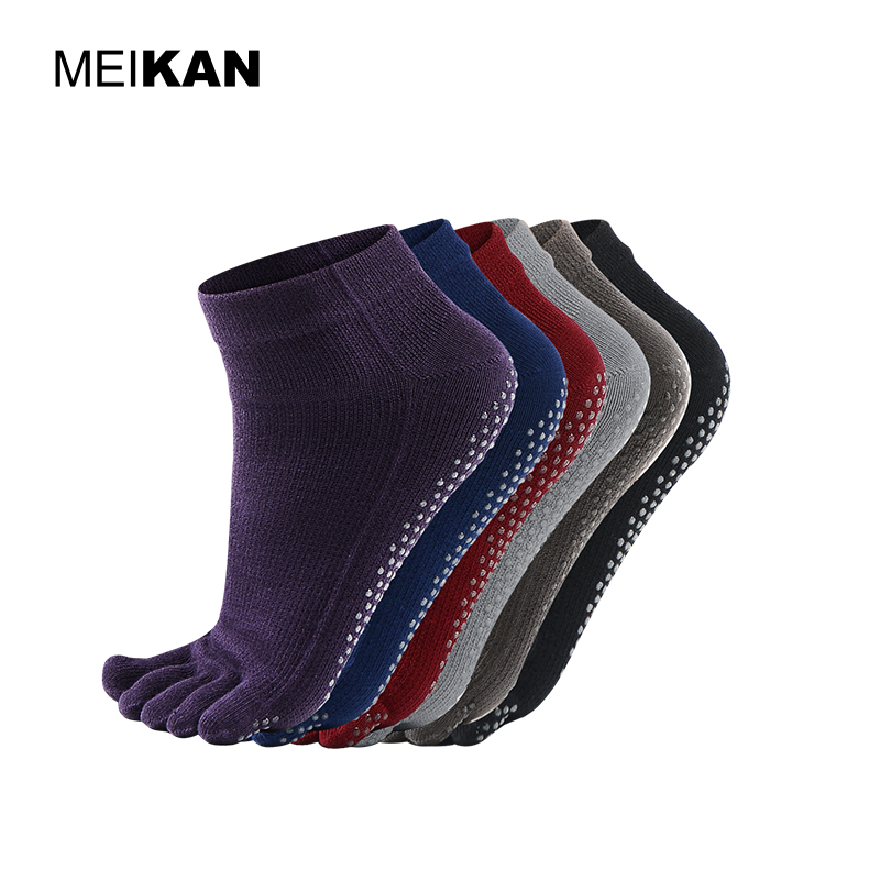Красочные носки MEIKAN, оптовая продажа, хлопковые нейлоновые нескользящие носки на заказ для бега с батутом, мужские носки с пятью пальцами