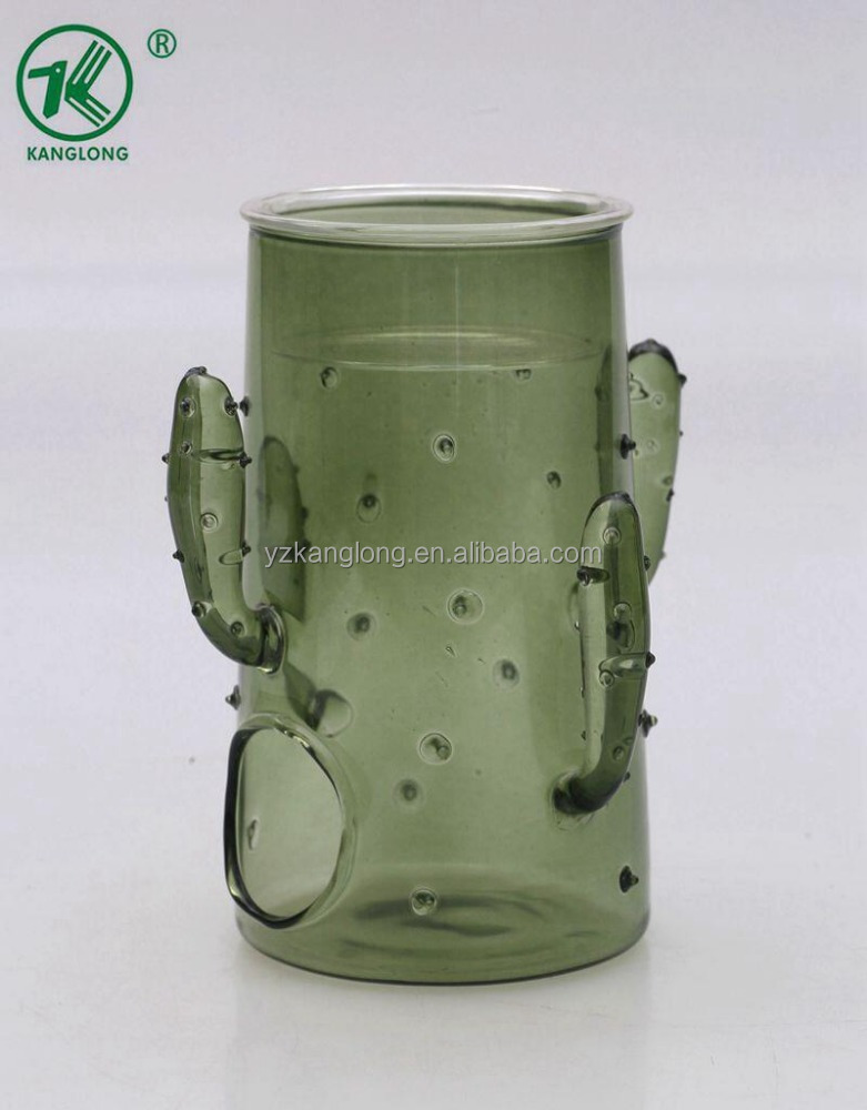 New popular green cactus designed glass candle jar