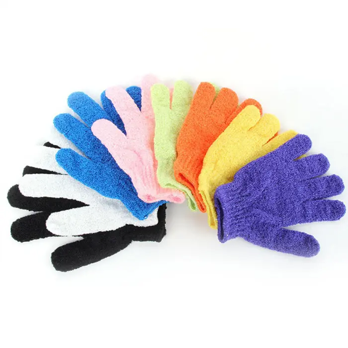 Custom Logo Blue Green White Pink Black Nylon Body Scrub Shower Gloves Spa Massage Bath Gloves Exfoliating Gloves